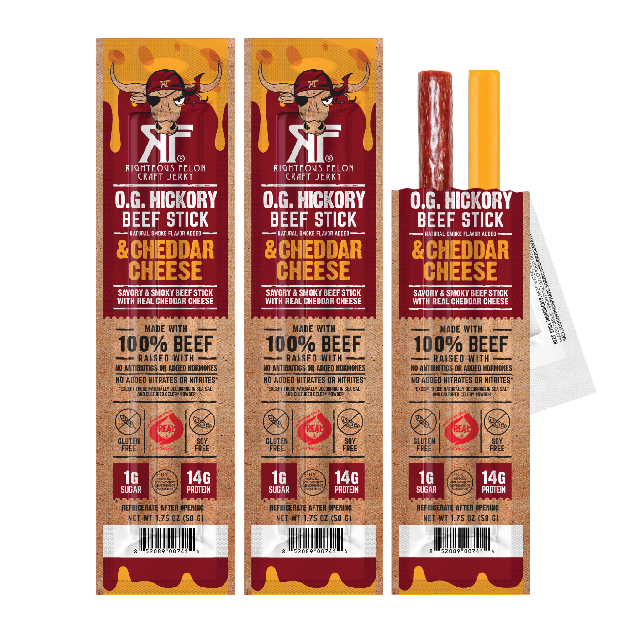 NEW Righteous Felon Beef & Cheese Sticks 3-Pack (1.75oz each)