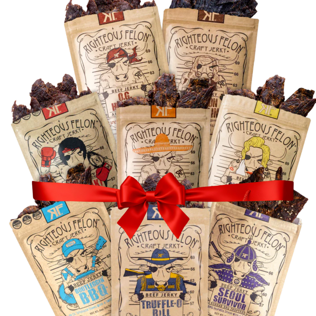 Righteous Felon Premium Beef Jerky Protein Pack | 8 Meat Snacks