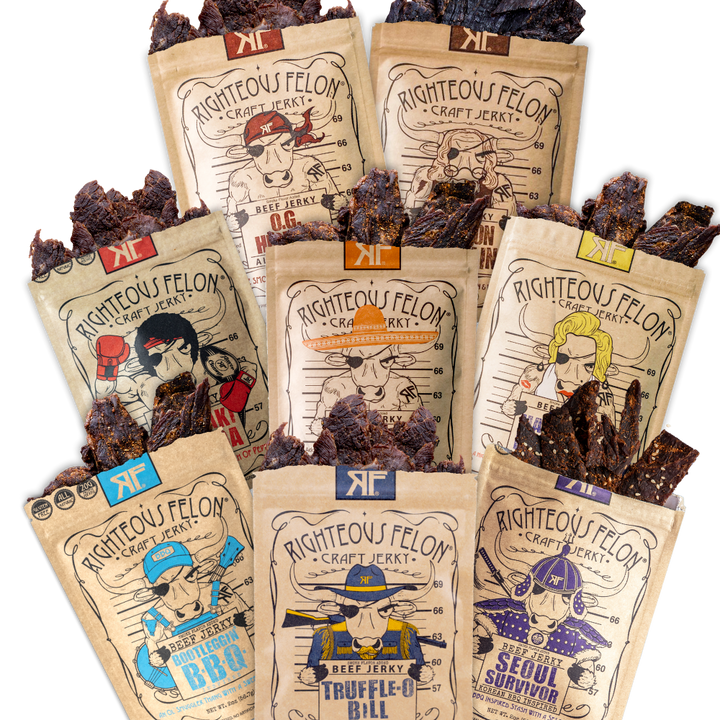 Righteous Felon Premium Beef Jerky Protein Pack | 8 Meat Snacks